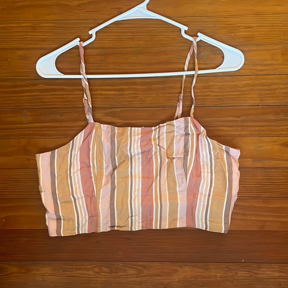 American Eagle Pink/Yellow Striped Crop Top - M
